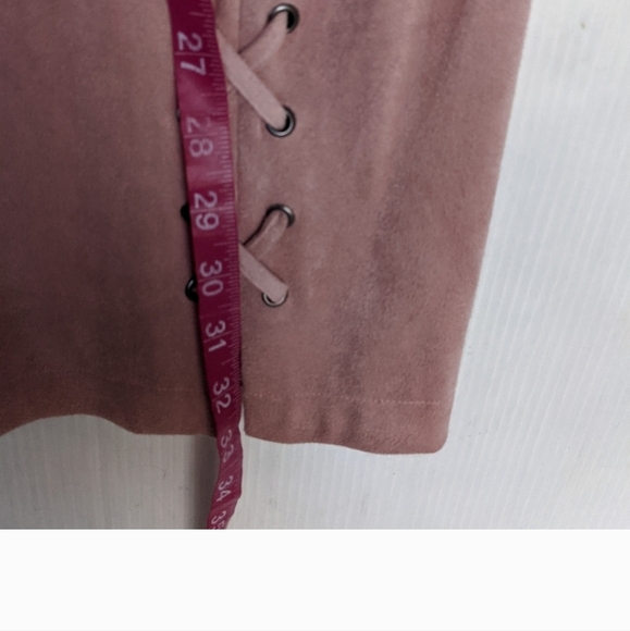 Cupcake And Cashmere Petal Pink  Lace-up FauxSuede Sheath Mini Dress. Size S - Picture 7 of 8